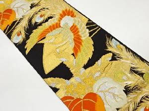 孔雀に扇模様織出し袋帯